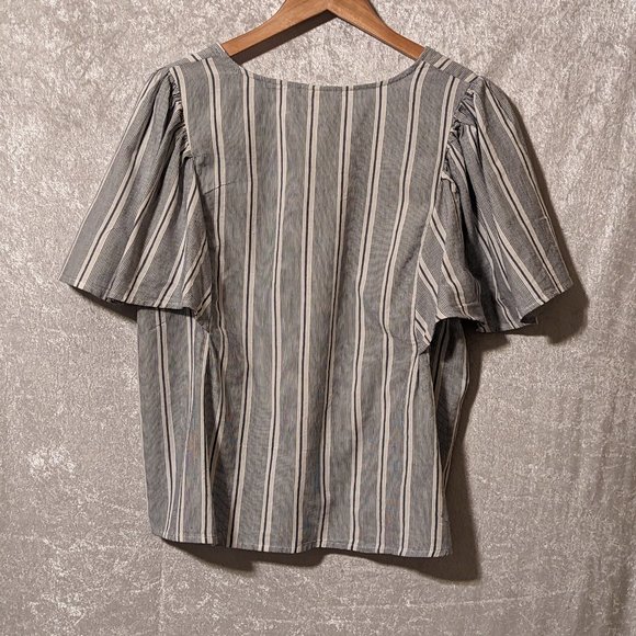 ANA Poplin V-neck Striped Blouse with Puffed Sleeves NWOT - Picture 9 of 10